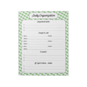 Tagesorganisation - Green Gingham Notepad Notizblock