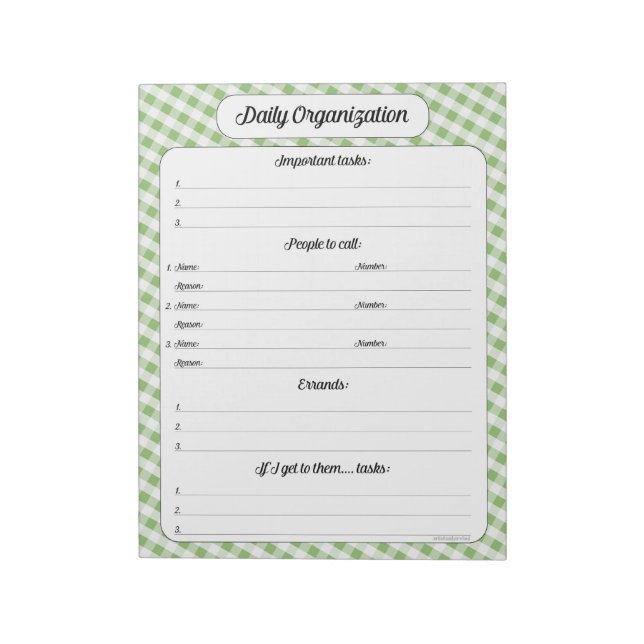 Tagesorganisation - Green Gingham Notepad Notizblock (Rotiert)