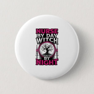 Tagespflegekraft, Hexe bei Nacht Halloween-Shirt-D Button