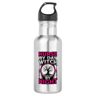 Tagespflegekraft, Hexe bei Nacht Halloween-Shirt-D Edelstahlflasche