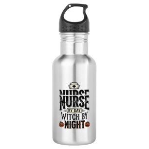 Tagespflegekraft, Hexe bei Nacht Halloween-Shirt-D Edelstahlflasche