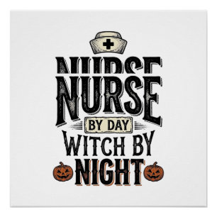 Tagespflegekraft, Hexe bei Nacht Halloween-Shirt-D Poster