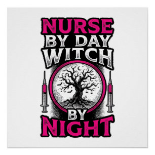 Tagespflegekraft, Hexe bei Nacht Halloween-Shirt-D Poster