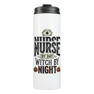 Tagespflegekraft, Hexe bei Nacht Halloween-Shirt-D Thermosbecher
