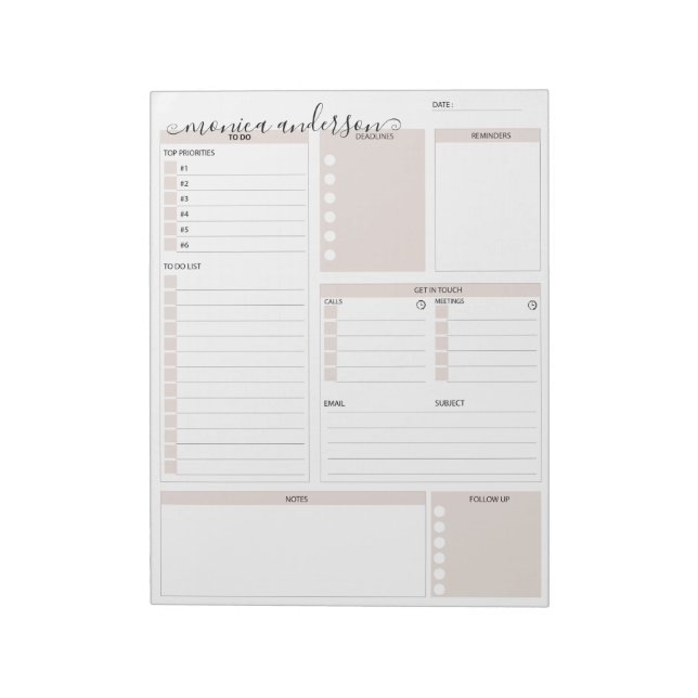 Tagesplan-Organizer mit Monogramm Notizblock (Rotiert)