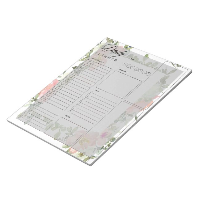 Tagesplanblätter aus rosa Blumen Notizblock (angewinkelt)