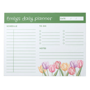 Tagesplaner mit Aquarell-Tulpenblumen ohne Datum Notizblock