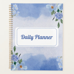 Tagesplaner mit blauem Blumenmuster und Wasserfarb Planer