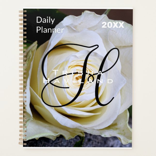 Tagesplaner mit Monogram - White Rose Planer (Vorderseite)