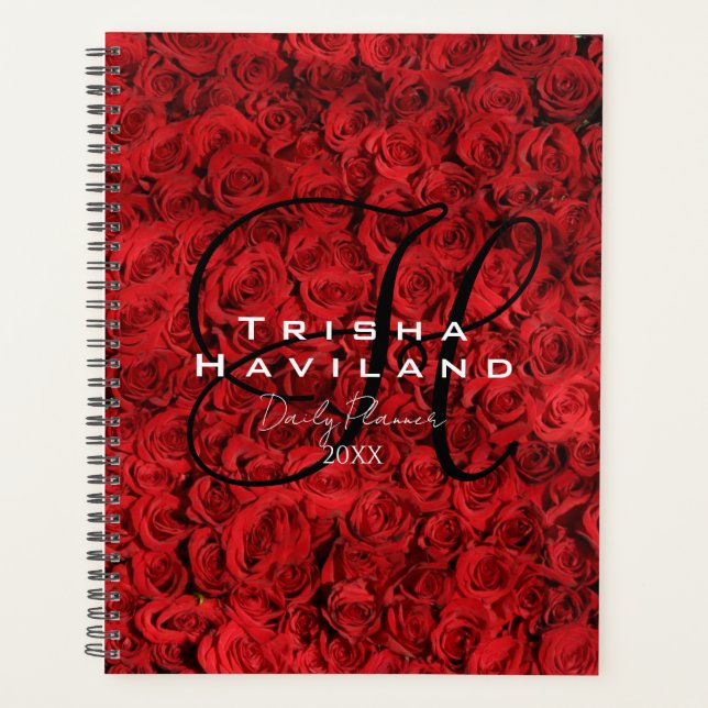 Tagesplaner mit Monogramm - Rote Rosen Planer (Vorderseite)