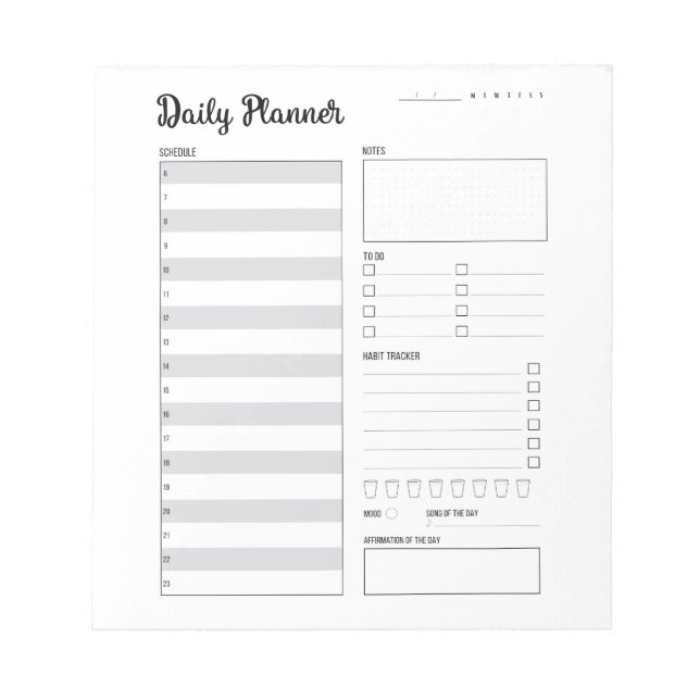 Tagesplaner mit Montag Start (grau) 5.5x6" Notizblock (Vorderseite)
