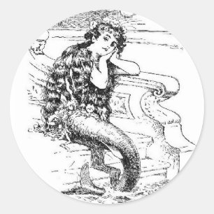 Tagesträumende Meerjungfrau im Vintage-Stil, Runder Aufkleber
