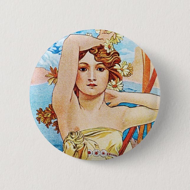 Tageszeit, Alphonse Mucha Button (Vorderseite)