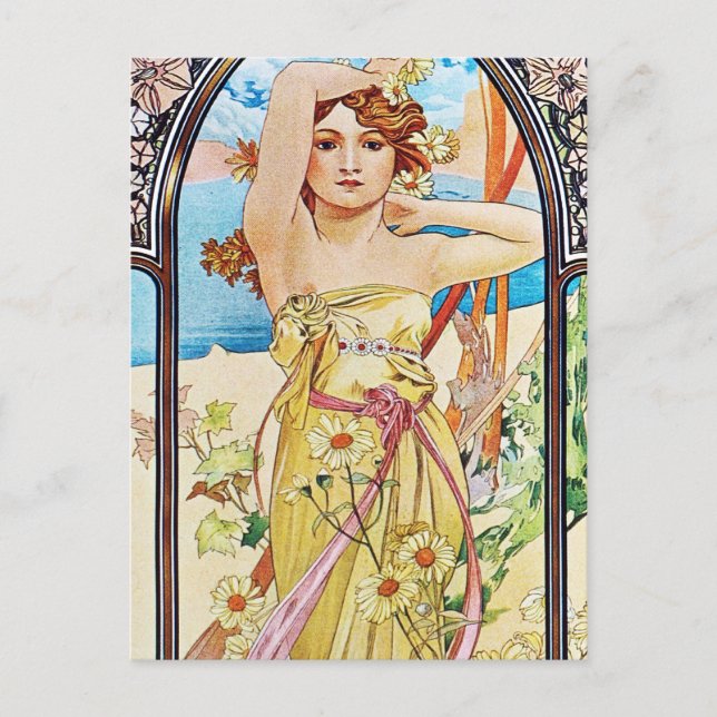 Tageszeit, Alphonse Mucha Postkarte (Vorderseite)