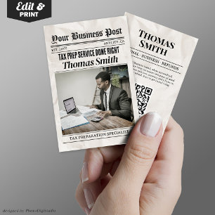Tageszeitung Business Card, Tax Prep Service Pro Telefonnummerkarte