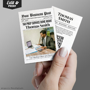 Tageszeitung Business Card, Tax Prep Service Pro Telefonnummerkarte