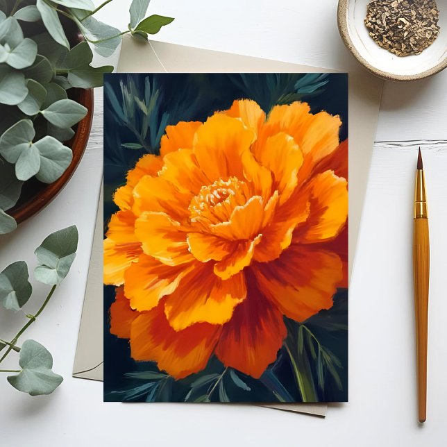 Tagetes-Blume | Aquarell Floral Gemalt Postkarte (Von Creator hochgeladen)