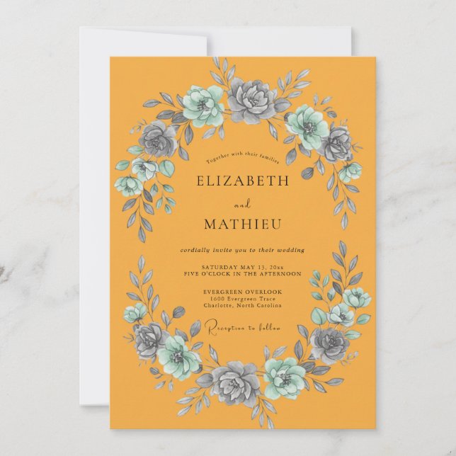 Tagetes-Schieferblatt-Hochzeit Einladung (Vorderseite)