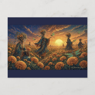 Tagetes-Träume Libellen bei Dämmerung Postkarte
