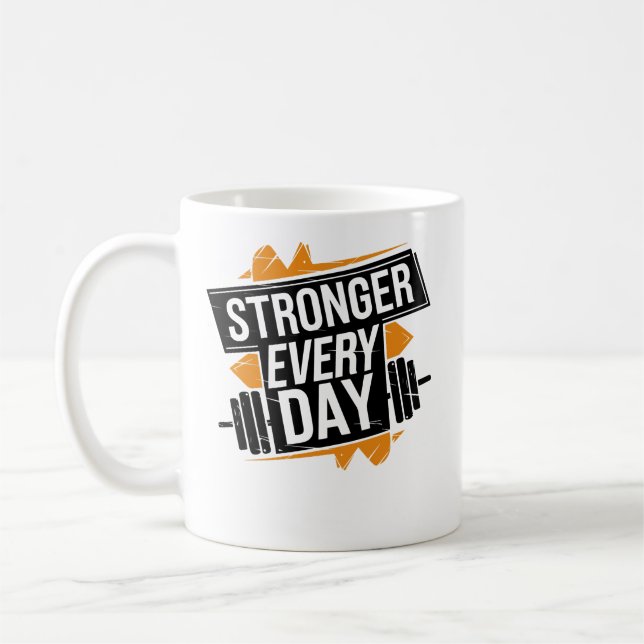 Täglich stärker werdende Fitness-Fortschritts-Moti Kaffeetasse (Links)