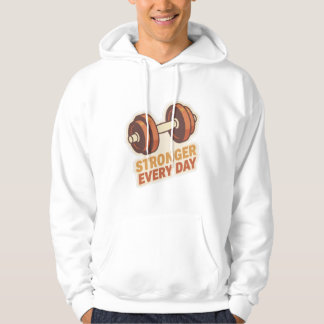 Täglich stärkerer Gym-Motivations-Dumbbell-Aufkleb Hoodie