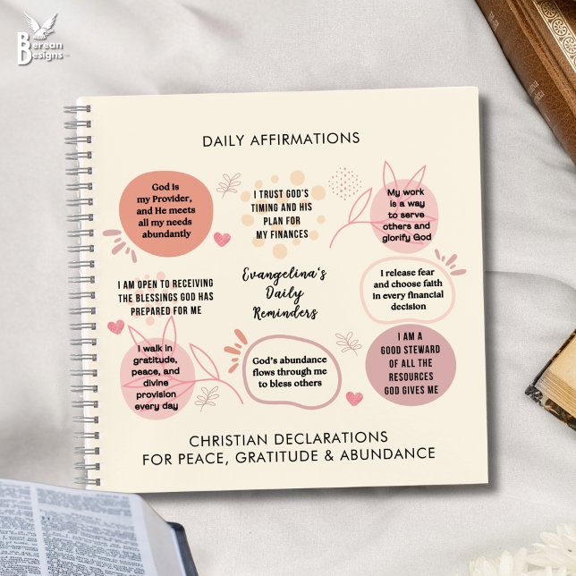 Tägliche Bibel-Bekräftigungen Erinnerungen Gebet Notizbuch (DAILY AFFIRMATIONS Christian inspirational quotes with customizable name. Great gifts for Christians)