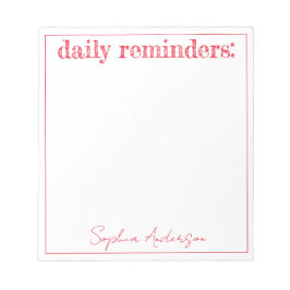 Tägliche Erinnerungen Red Simple Personalisiert Notizblock