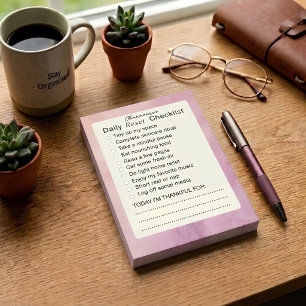 Tägliche persönliche Selbstfürsorge-Checkliste für Post-it Klebezettel