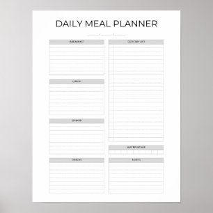 Täglicher Mahlzeitenplaner   Einfach Minimalistisc Poster