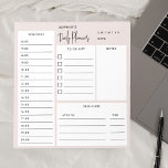 Täglicher Planer Chic Script Blush Beige Notepad Notizblock<br><div class="desc">Tägliche Planerfunktionen Liste,  Zeitplan,  Notizen und Selbstversorger-Felder.</div>