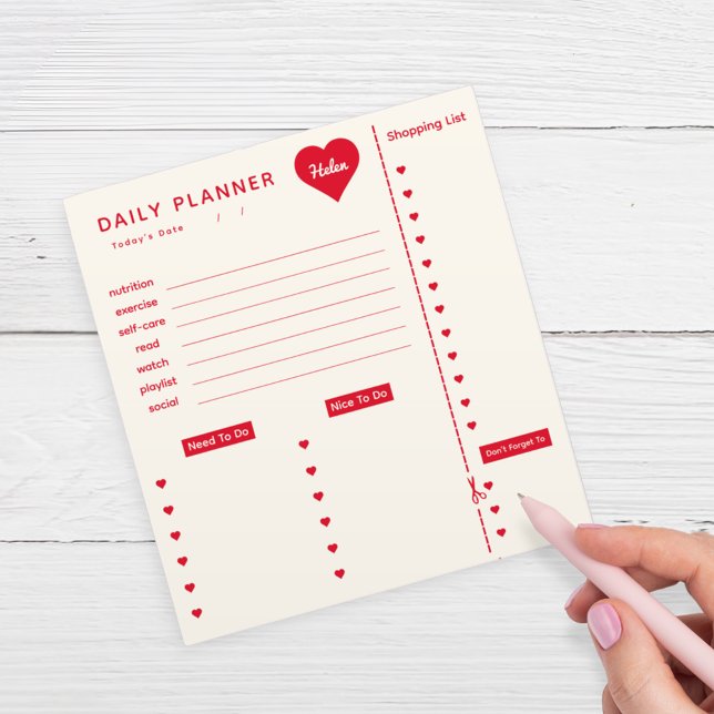 Täglicher Planer Red Hearts Notepad mit Name Notizblock (Von Creator hochgeladen)