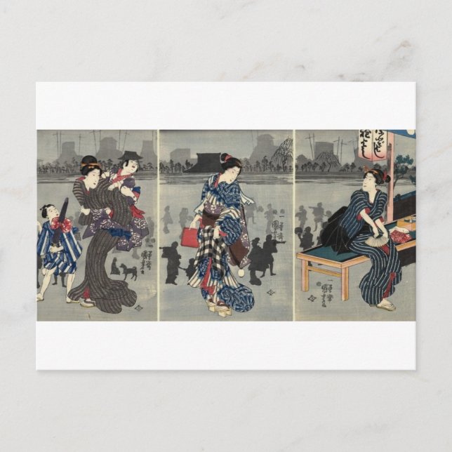 Tägliches japanisches Leben um die 1800er Postkarte (Vorderseite)