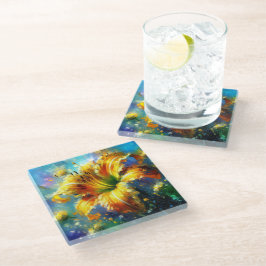 Taglilie Blumenimpressionistisches Gemälde Gelb Glasuntersetzer