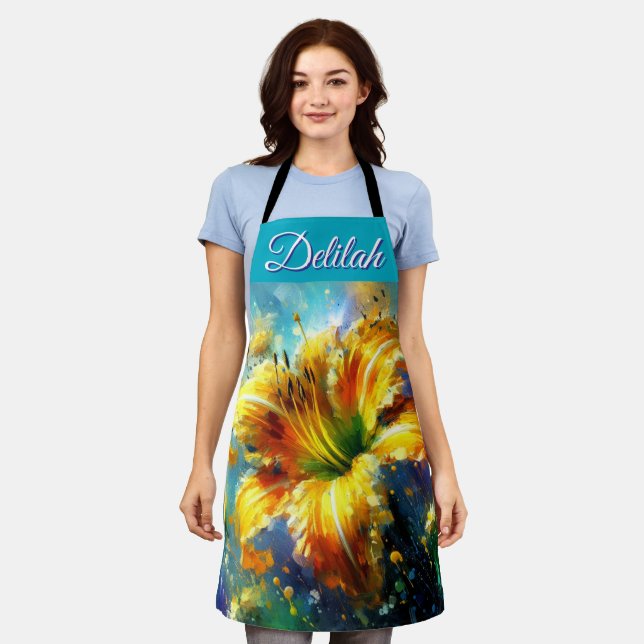 Taglilie Blumenimpressionistisches Gemälde Gelb Schürze (Getragen)