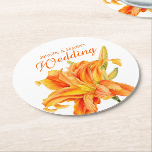 Taglilie Hemerocallis Blumenorange Hochzeitsfeier  Runder Pappuntersetzer