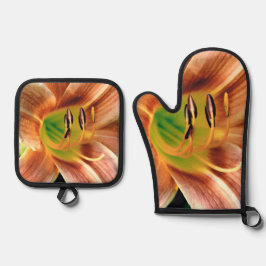 Taglilie Makro Ofenhandschuh & Topflappen-Set