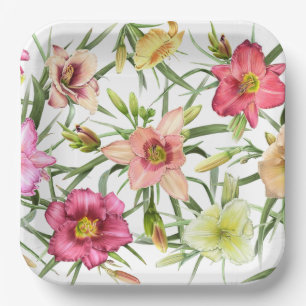 Taglilien im botanischen Design Pappteller