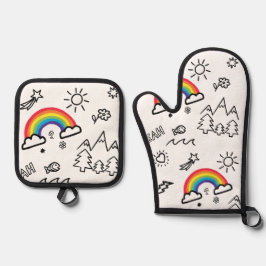 Tags-Regenbogenmotive Ofenhandschuh & Topflappen-Set