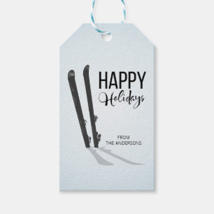 Tags zum Winterskifahren Happy Holidays Geschenkanhänger