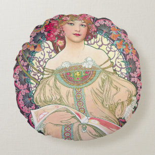 Tagtraum (Frühling), Alphonse Mucha Kissenbezug Rundes Kissen