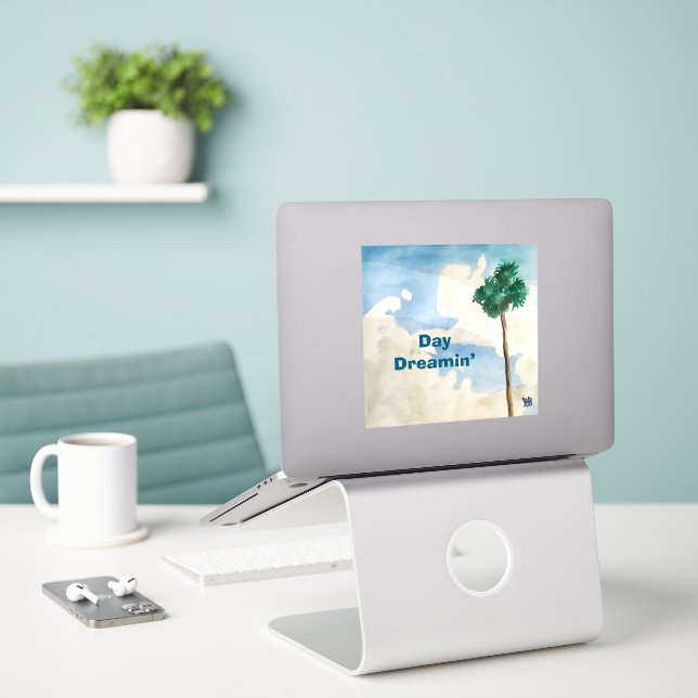 Tagträumen Aufkleber (Laptop auf Schreibtisch)