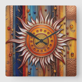 Tagundnachtgleiche-Mandala-Sonne  Quadratische Wanduhr