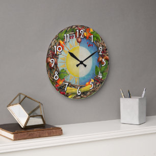 Tagundnachtgleiche-Sonne-und-Mond-Kranz Große Wanduhr