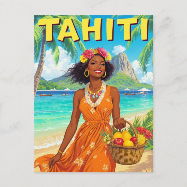 Tahiti Beach Beauty Retro Art Postkarte (Vorderseite)