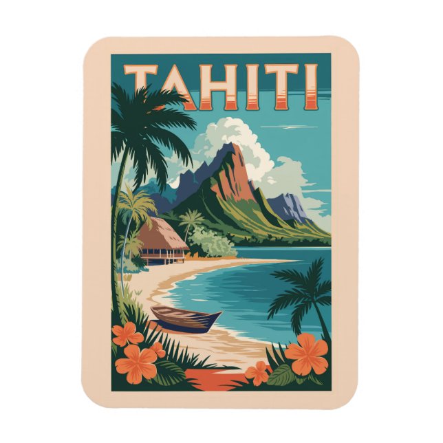 Tahiti Französisch Polynesien Illustration Reisen  Magnet (Vertikal)