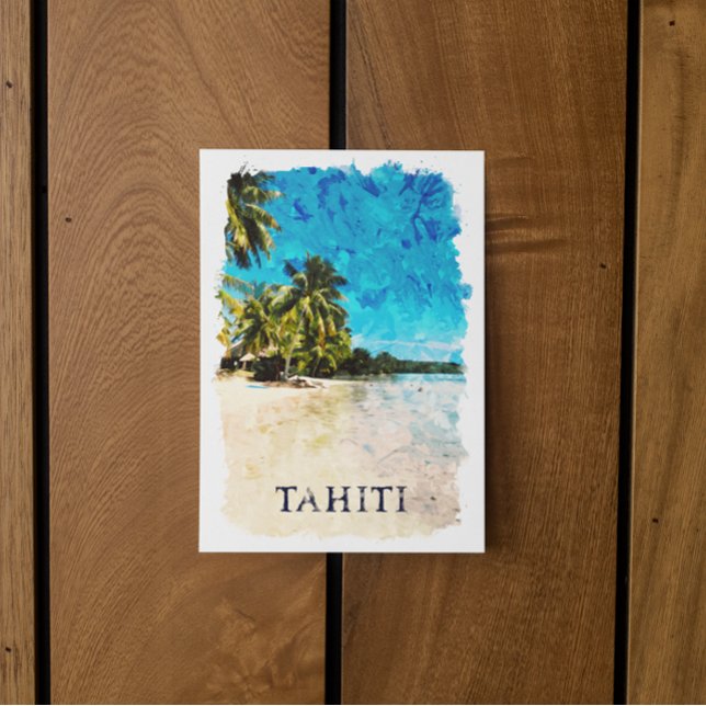 Tahiti French Polynesia Beach Watercolor Postkarte (tropical tahiti france postcard)