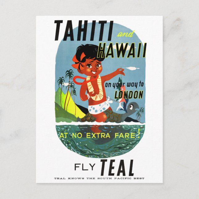 Tahiti Hawaii Vintage Travel Poster Zurück Postkarte (Vorderseite)