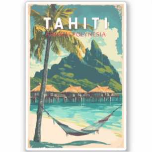 Tahiti Illustration Travel Art Vintag Aufkleber