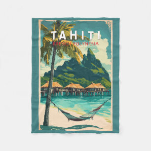 Tahiti Illustration Travel Art Vintag Fleecedecke