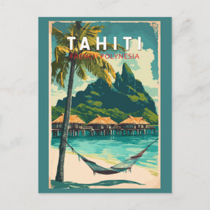 Tahiti Illustration Travel Art Vintag Postkarte